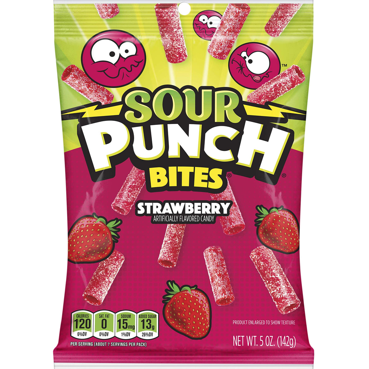 Sour Punch Bites strawberry 5oz pack, soft and chewy on-the-go snack.