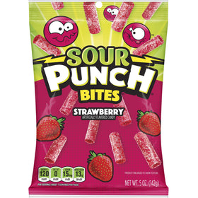Sour Punch Bites strawberry 5oz pack, soft and chewy on-the-go snack.