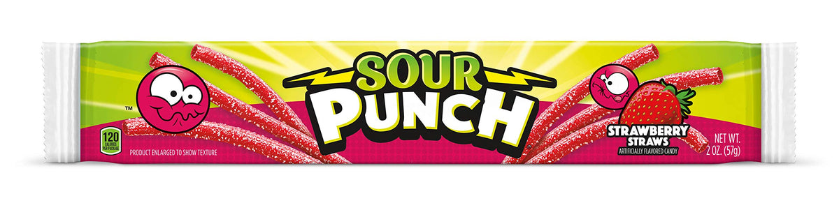 Close-up of sour sugar coating on Sour Punch Strawberry Sour Straws
