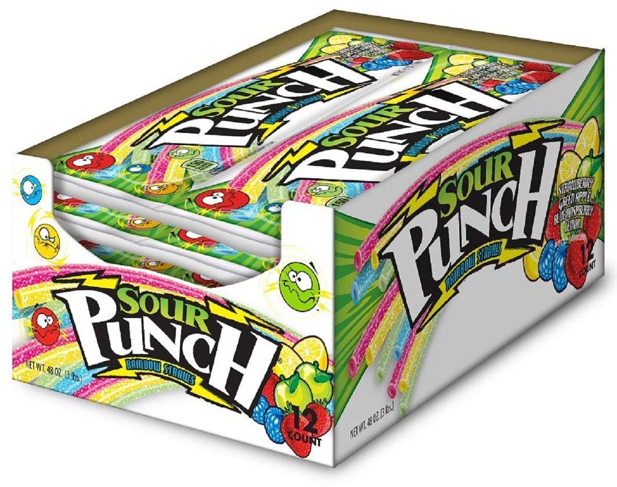 Sour Punch Straws rainbow flavors tray 4.5oz shown for shared snacking