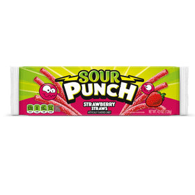 Sour Punch Straws Strawberry 4-5oz tray shows a shareable fruity snack.