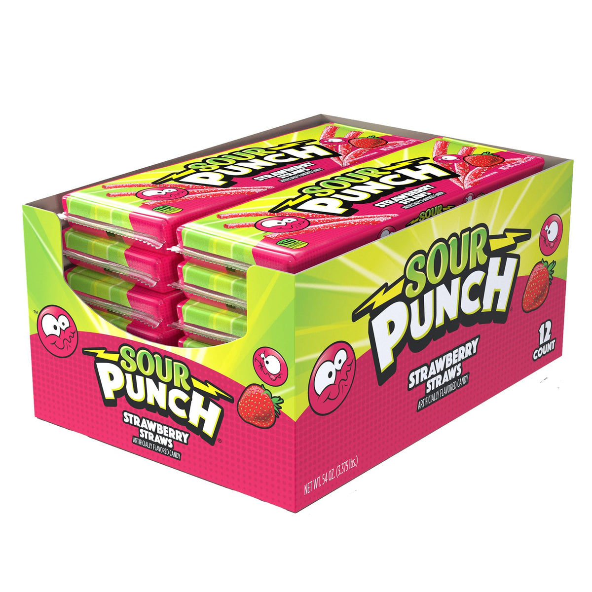 Sour Punch Straws Strawberry packaging close-up highlights bold color for gifting.