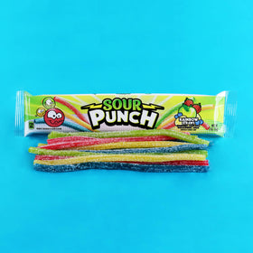 Sour Punch Rainbow Straws tray shows a 2oz portion.