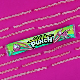 Sour Punch Watermelon Sour Straws soft-chewy texture shown for satisfying snack moments.