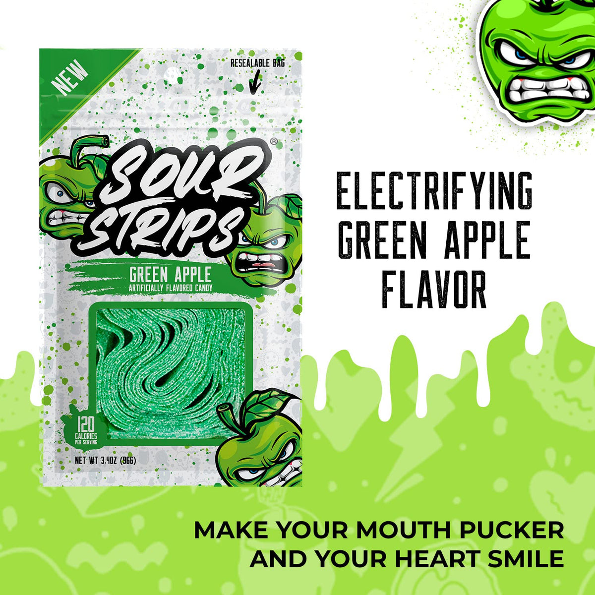 SOUR STRIPS pack back, vegetarian-friendly texture for chewy bites.