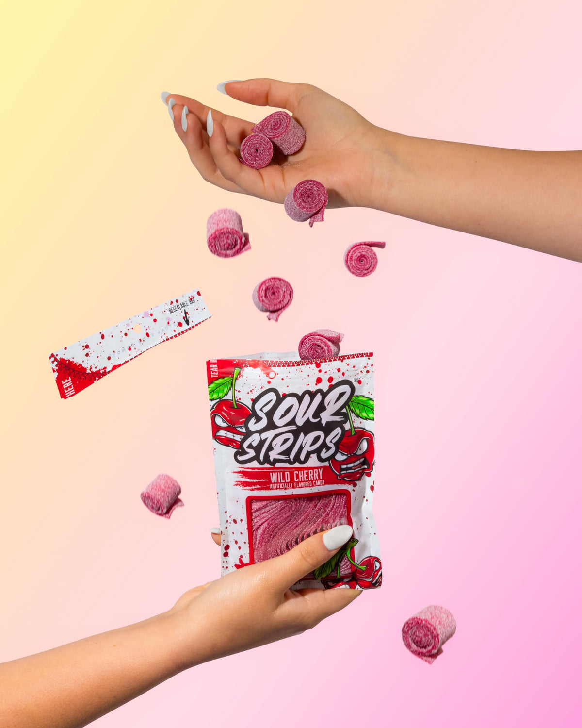 SOUR STRIPS Blue Raspberry flavor in a portable bag for snacking.