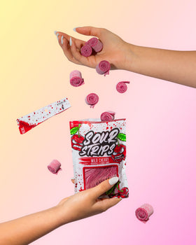 SOUR STRIPS Blue Raspberry flavor in a portable bag for snacking.