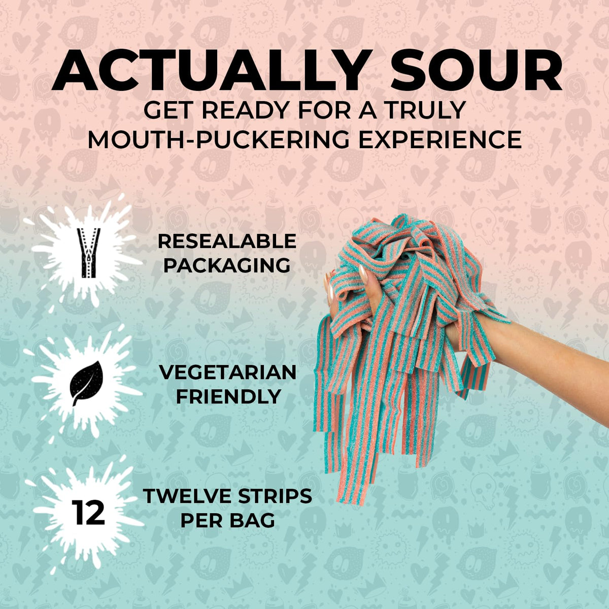 SOUR STRIPS three 3.4 oz bags offer tangy cotton candy flavor in convenient packaging.