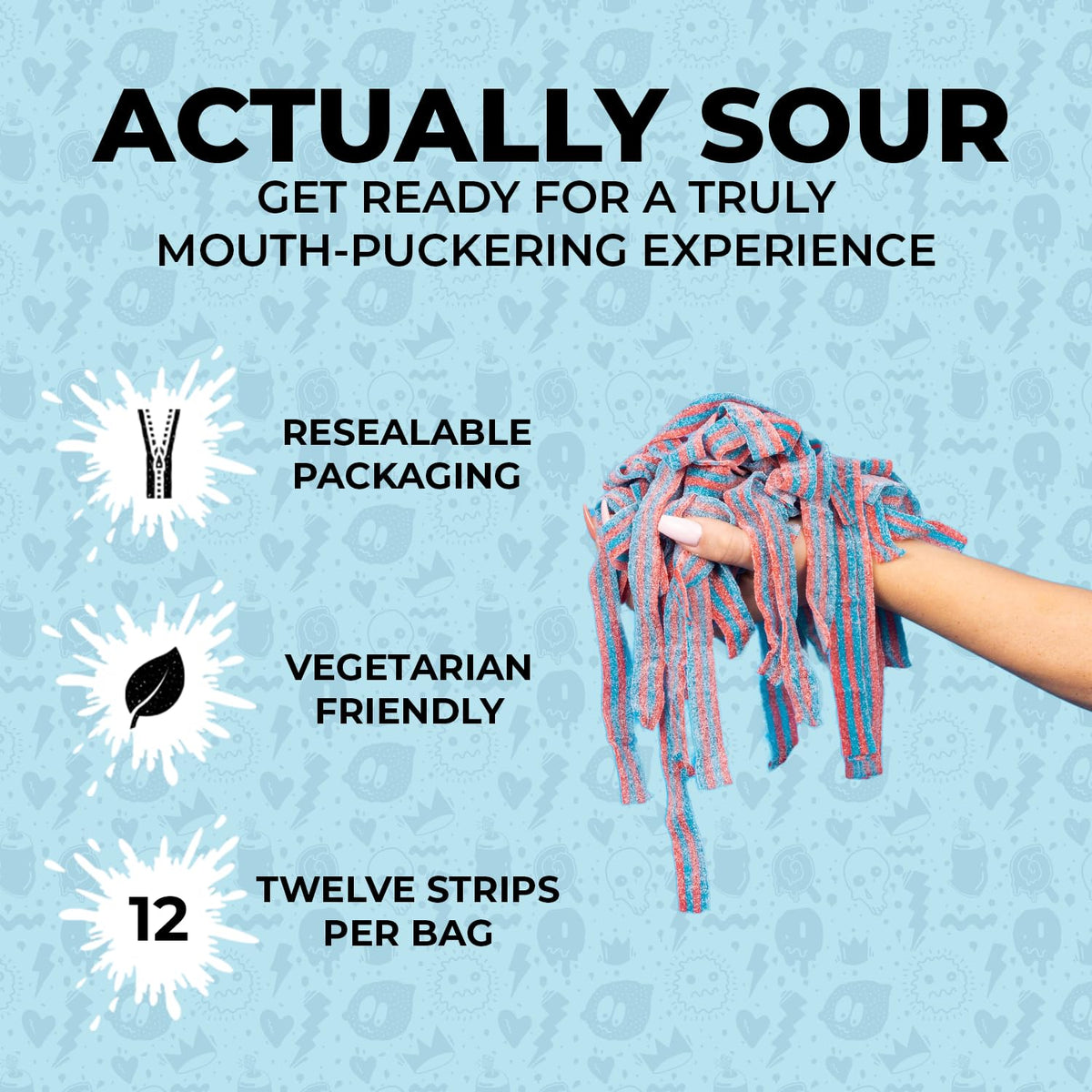 SOUR STRIPS Doubleberry candy belts shown in belt-style form for easy snacking