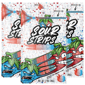 Sour Strips Doubleberry pack closeup showing bold tangy belts for sharing.