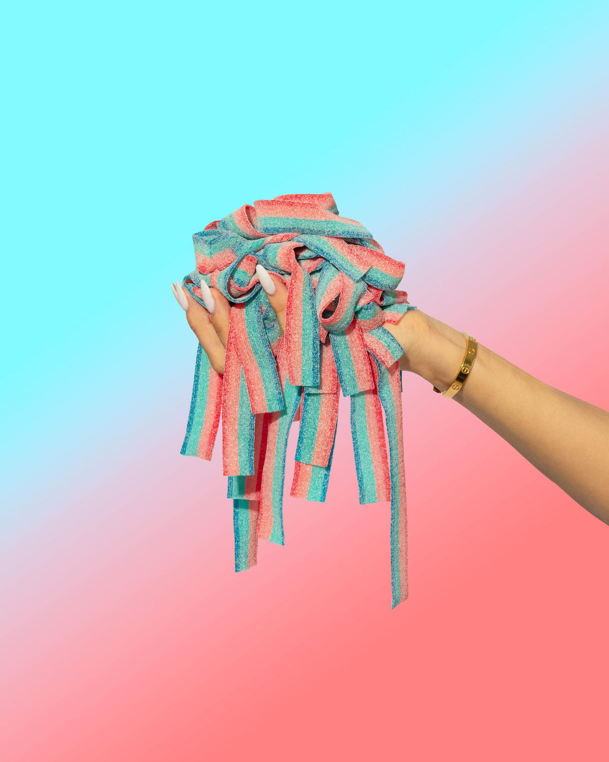 Sour Strips Doubleberry resealable bag highlighting freshness and portability.