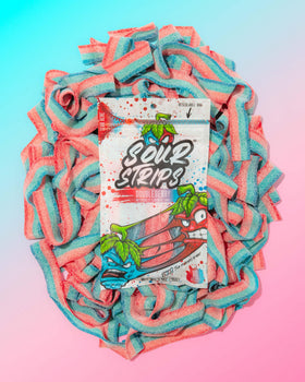 Sour Strips Doubleberry flavor splash image suggests intense sourness.