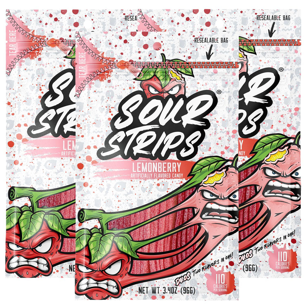 SOUR STRIPS Lemonberry belt front view highlights bold tangy flavor.