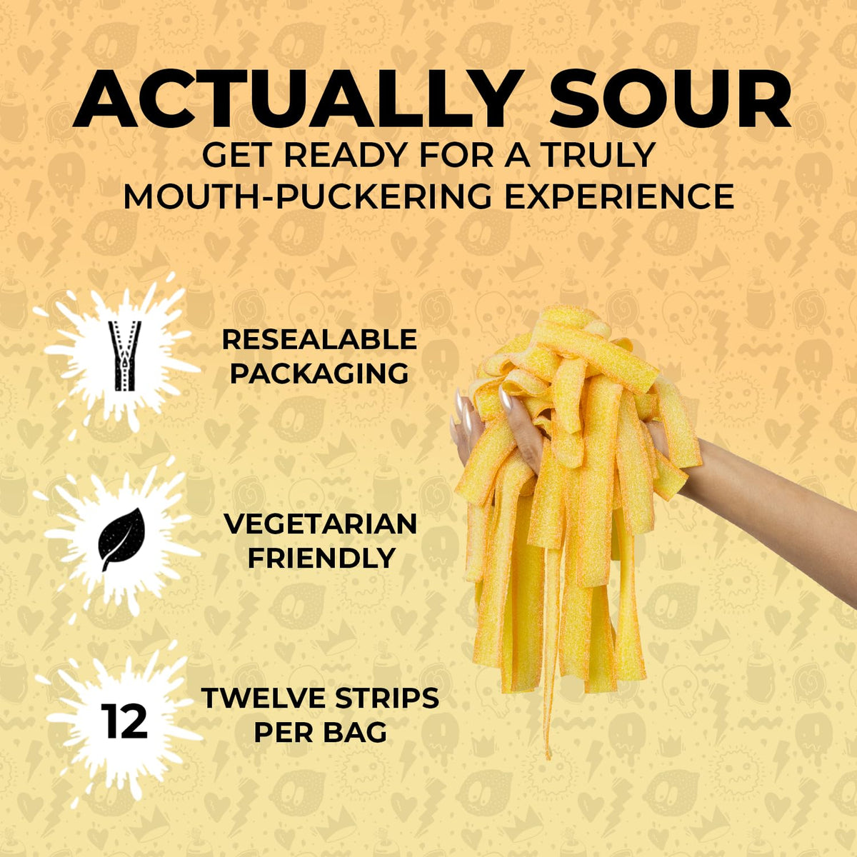 Sour Strips Mango Belts close-up texture highlighting tangy coating and chewy bite.
