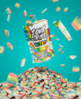 Open bag of Sour Strips Rainbow Bites ready to share at a gathering