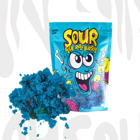 Sourboy Blue Raspberry Gushers back-of-pack shows resealable pouch for freshness.