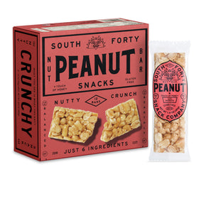 South 40 Crunchy Peanut Bar in 40g package shows real ingredients and texture.