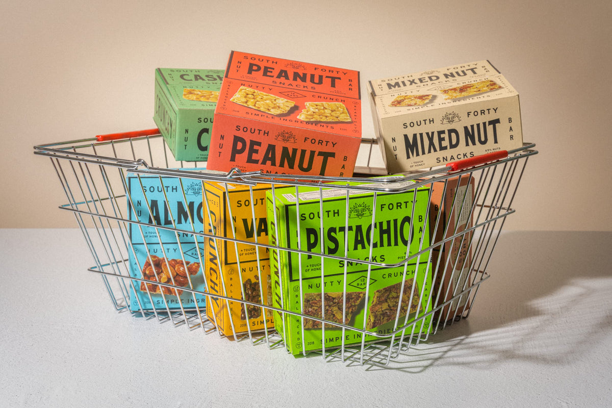 40g bar packaging from SOUTH FORTY SNACKS emphasizing portion control.