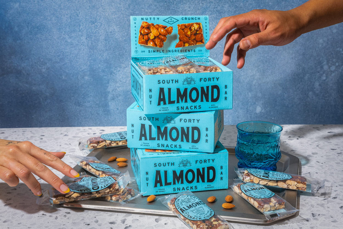 South Forty Snacks almond-forward bar highlighting nut-rich texture and flavor