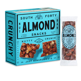 South Forty Snacks crunchy almond bar package with 12 servings for on-the-go nutrition