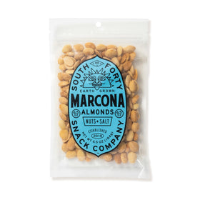 South Forty Snacks dry roasted Marcona almonds bag showing oil-free crunch for a quick snack.