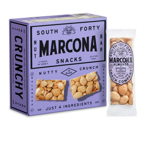 South Forty Snacks marcona almond crunch bar in wrapper, on-the-go protein.
