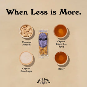 Close-up of almonds and honey in South Forty bar, simple four-ingredient recipe.
