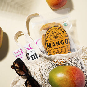 South Forty Snacks four 4oz mango slices packaging keeps freshness.