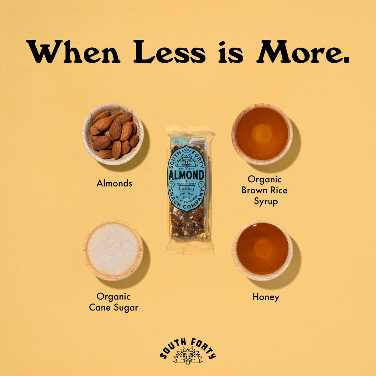 South Forty Snacks real ingredients close-up showing whole almonds and simple labeling