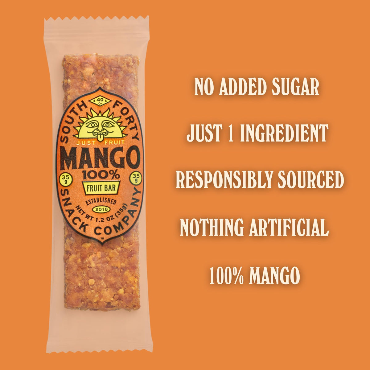 South Forty Snacks mango bar packaging ready for on-the-go snacking.
