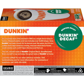 SOUTHERN BASICS Dunkin Donuts Decaf Original K-Cups close-up highlights easy-loading pods.