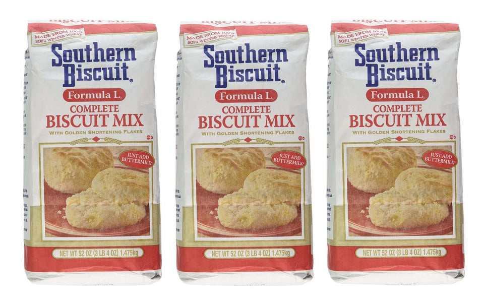 Southern Biscuit Formula L complete biscuit mix with golden shortening flakes, quick, fluffy biscuits.