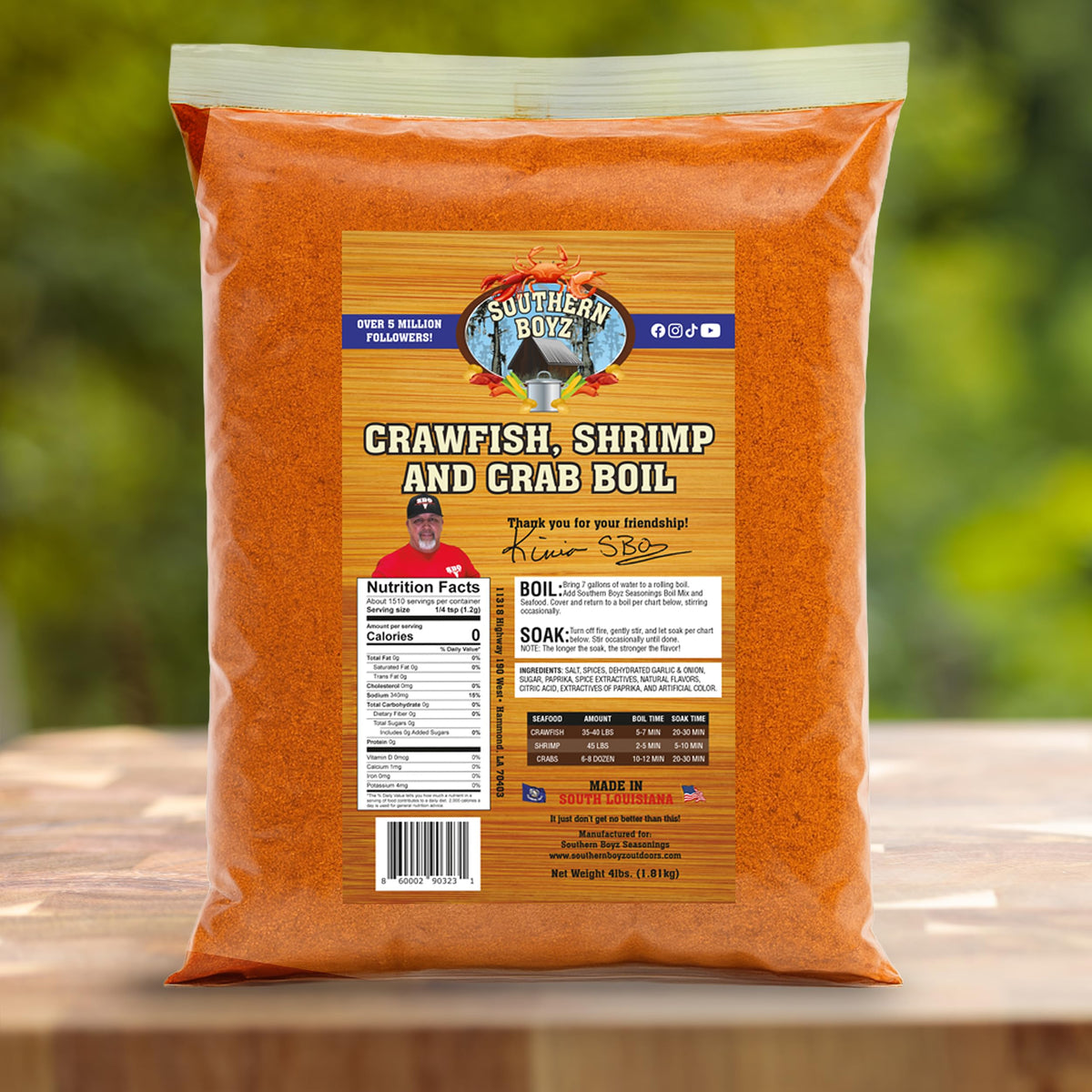 Southern Boyz Outdoors serving-ready feast using Cajun boil spice.