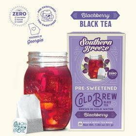 Southern Breeze cold brew tea glass over ice with blackberry aroma.