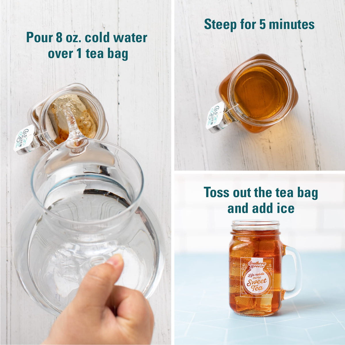 Southern Breeze peach flavored cold brew tea bags deliver bold flavor in a calorie-free brew