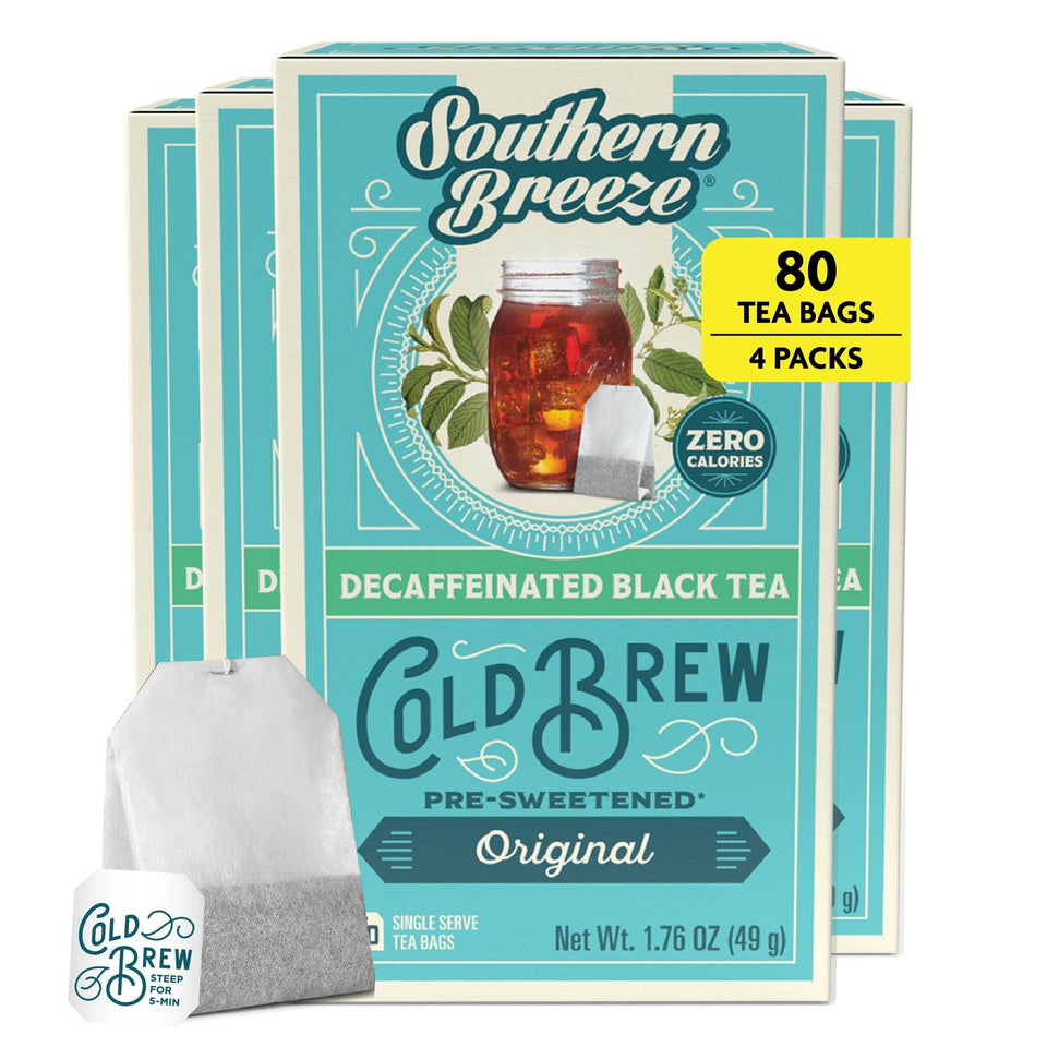 Southern Breeze decaf cold brew tea bags ready for quick, sugar-free iced tea