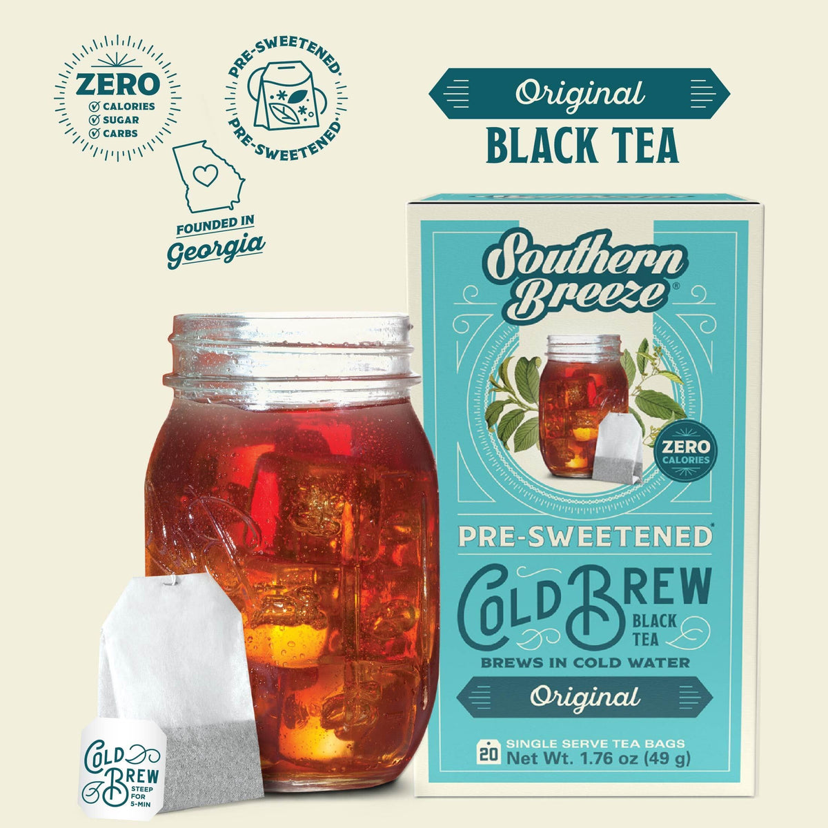 Southern Breeze iced tea being poured into a glass for a crisp, sugar-free sip