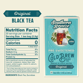 Southern Breeze packaging box with 20 individually wrapped tea bags for convenience