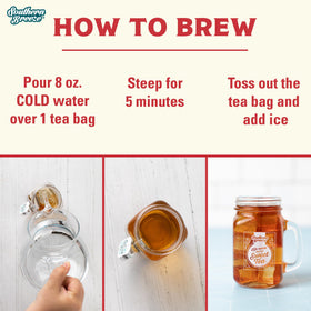 Southern Breeze tea bags steeping for bold black tea in a quick five-minute brew