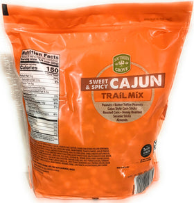 Southern Grove Sweet & Spicy Cajun Trail Mix ingredients close-up showing nuts, seeds and spices.