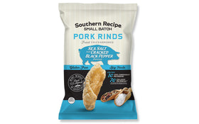 Southern Recipe six-pack of pork rinds on countertop