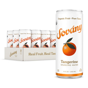 Sovány Tangerine sparkling water can with citrus label, offering refreshing real fruit flavor.