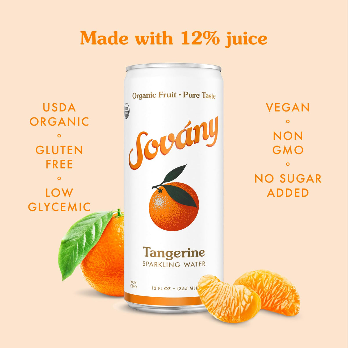 Close-up of bubbling carbonation in a Sovány Tangerine can.