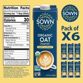 SOWN Organic Oat Creamer pouring into a latte, creating a silky texture