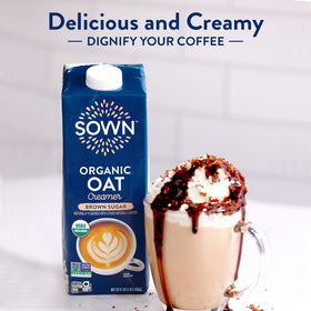 SOWN Oat Creamer pour enhances coffee texture with plant-based smoothness.