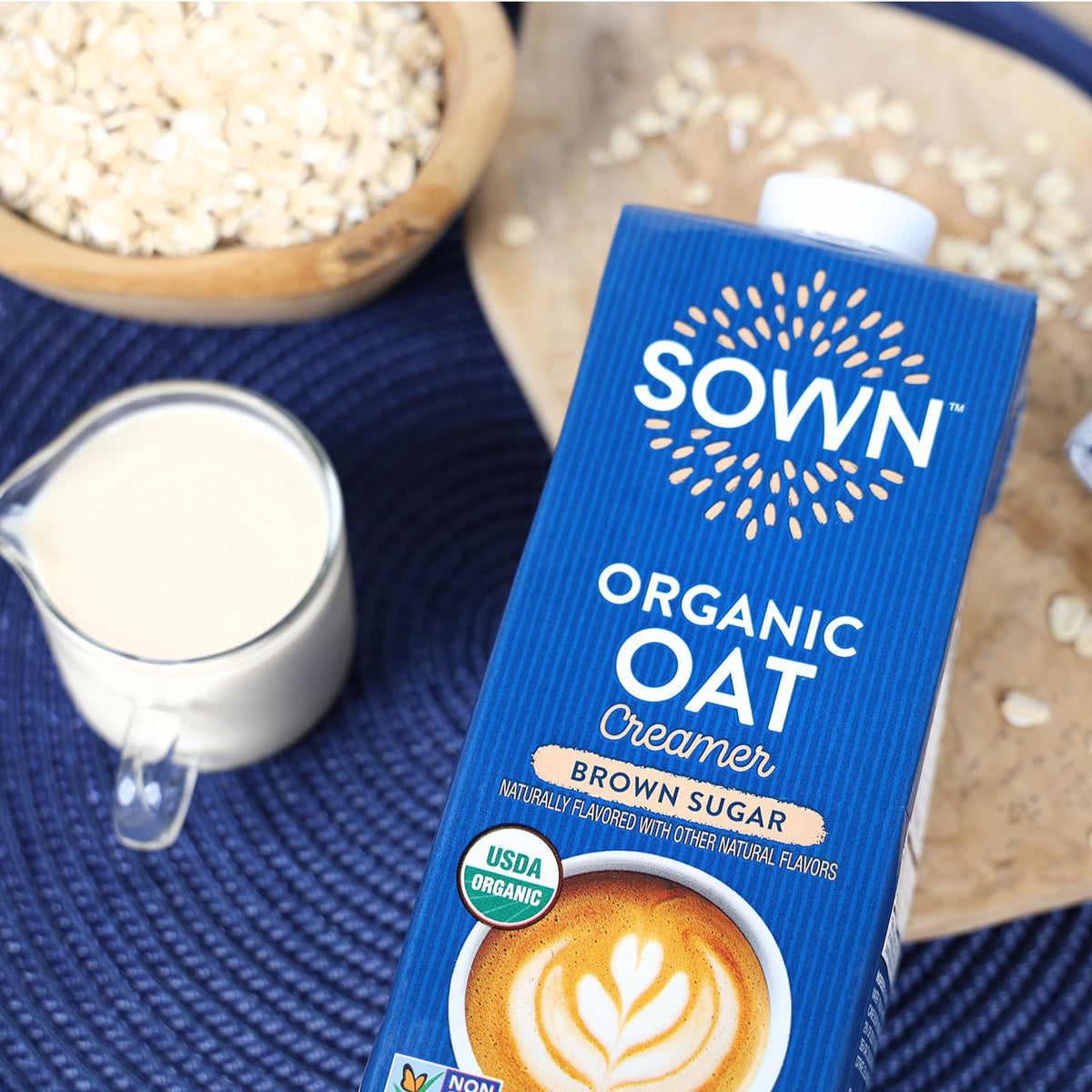 SOWN Organic certifications label signals trusted, dairy-free oat goodness.