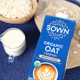 SOWN Organic certifications label signals trusted, dairy-free oat goodness.