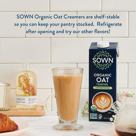 Steaming coffee with SOWN oat creamer for a smooth cup