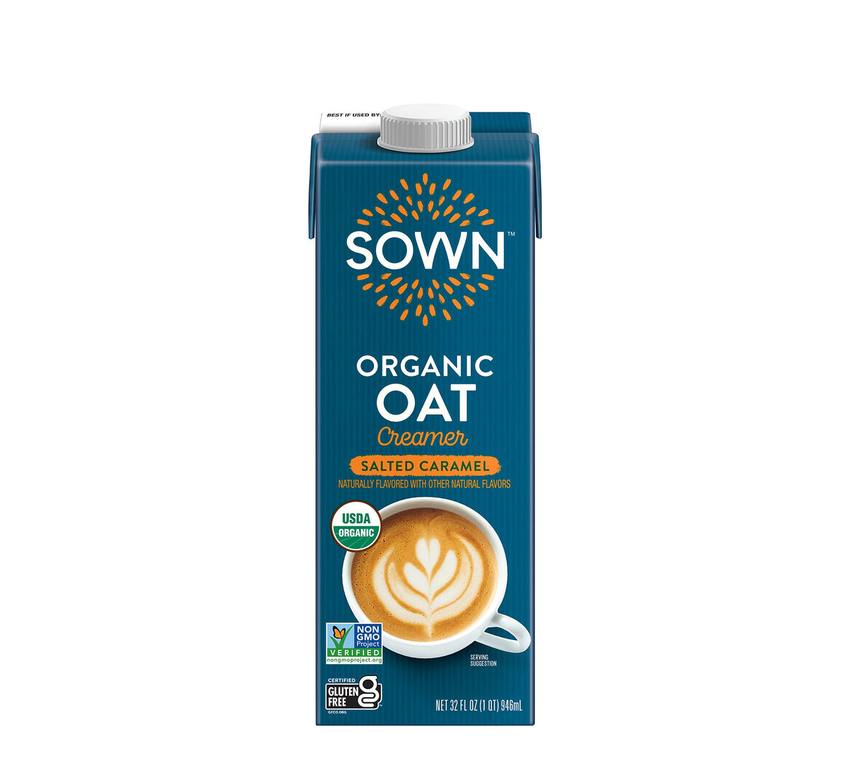 SOWN Salted Caramel packaging on a kitchen counter for pantry stocking