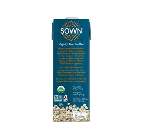 SOWN Oat Creamer bottle on a pantry shelf emphasizing shelf-stable convenience